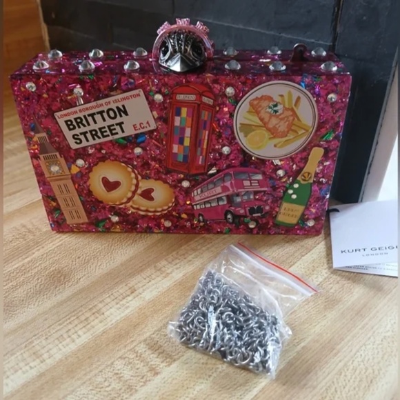 Kurt Geiger NWT/NIB RARE Barbie Pink Glitter London Clutch Or Crossbody - Picture 8 of 16